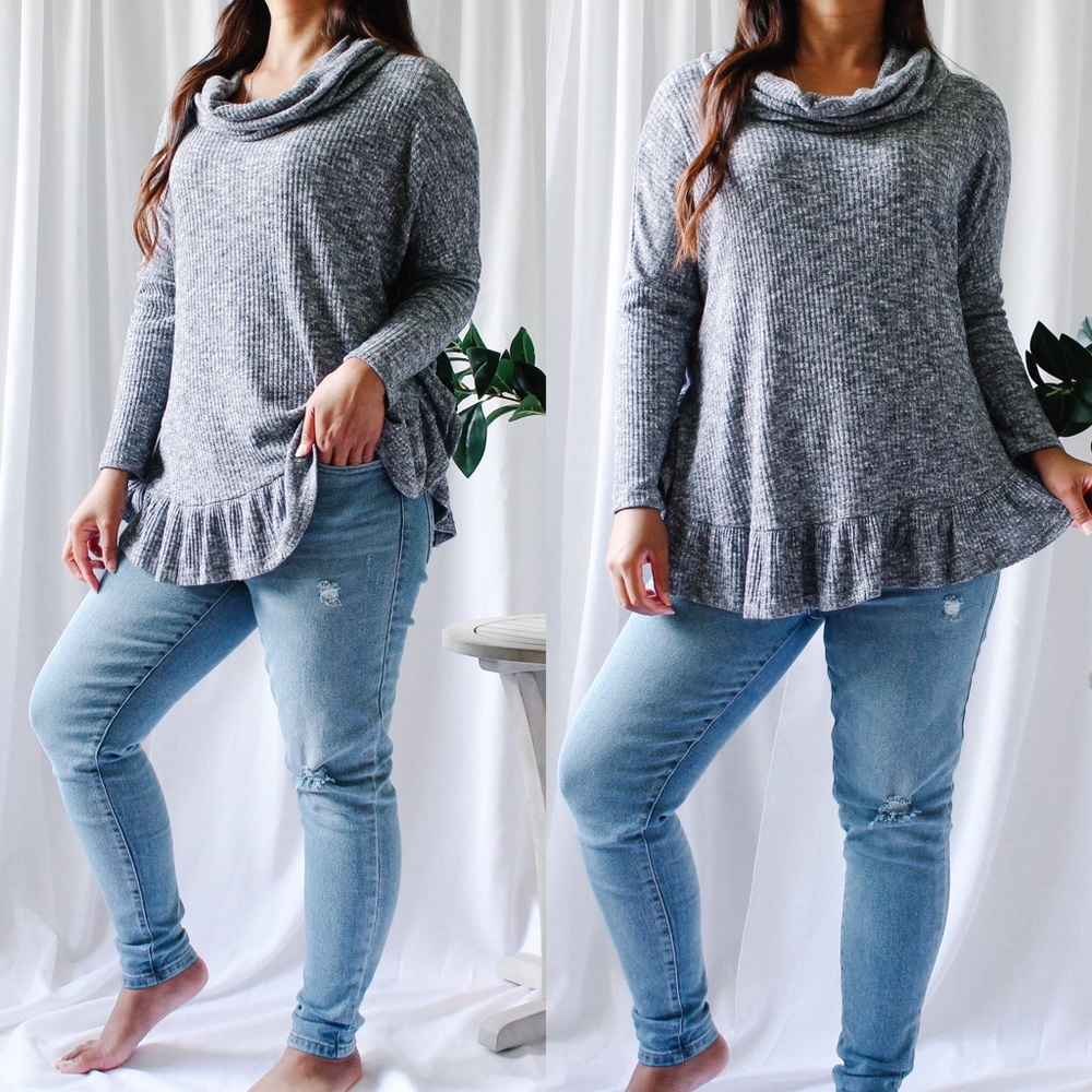 STORE CLOSING SALE! Navy Blue Cowl Neck Sweater - Picture 4 of 4